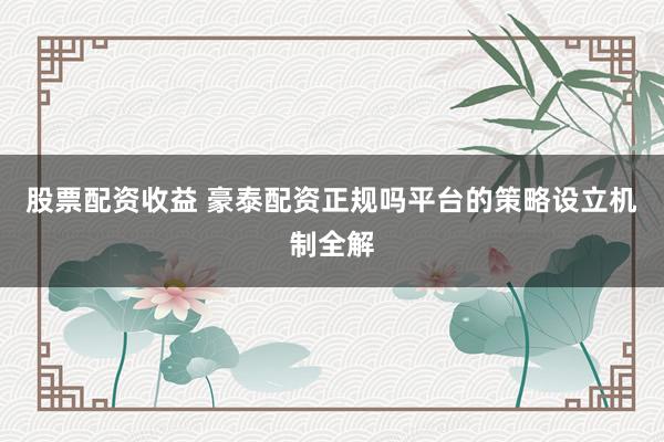 股票配资收益 豪泰配资正规吗平台的策略设立机制全解